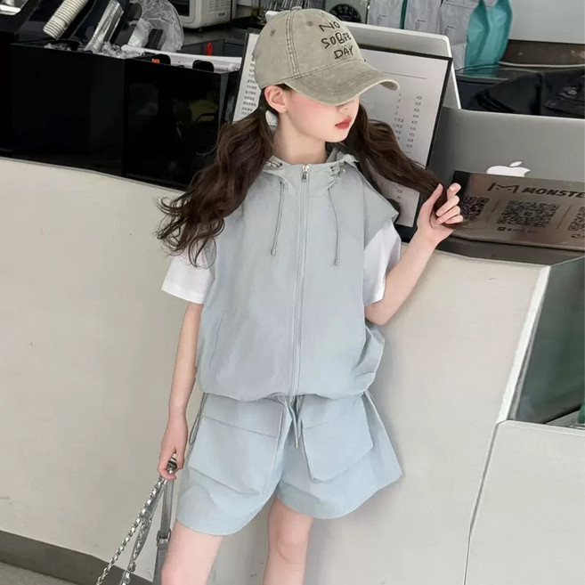 투나이언 봄 여름신상 주니어 바람막이 후드조끼 반바지 반팔티 바스락 쓰리피스 상하복세트