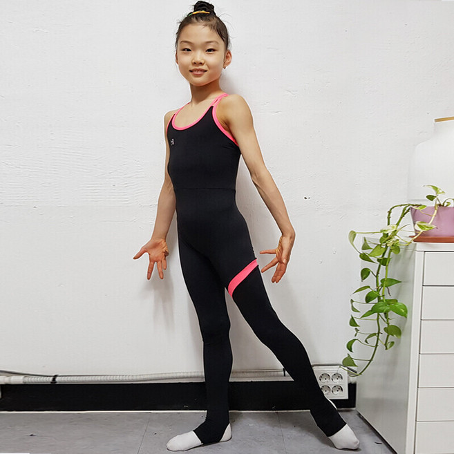 한디자인 리듬체조 연습복 캐미솔 스키니 올인원 고리바지 핑크