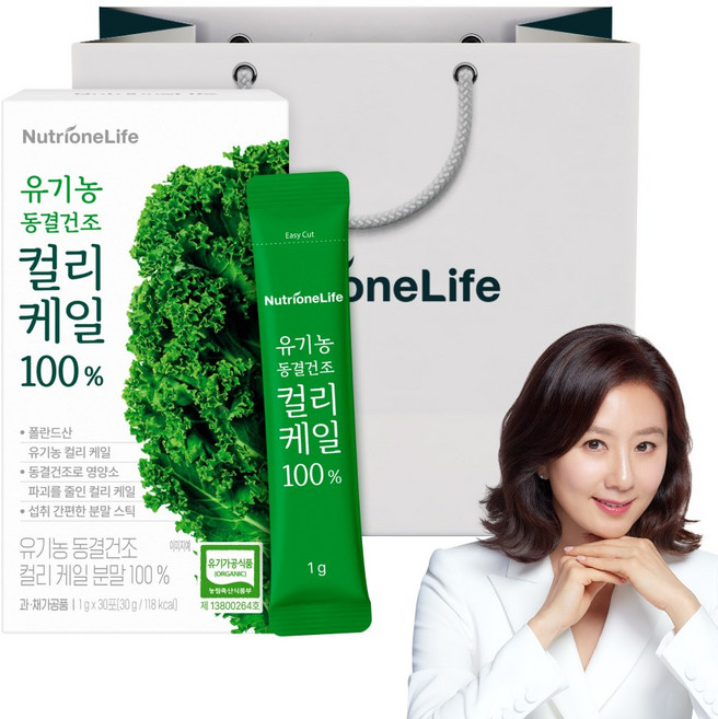 [무료배송/오늘출발] 뉴트리원 유기농 동결건조 컬리케일 곱슬케일 야채분말 폴란드산 케일가루스틱 세트, 30g, 1개