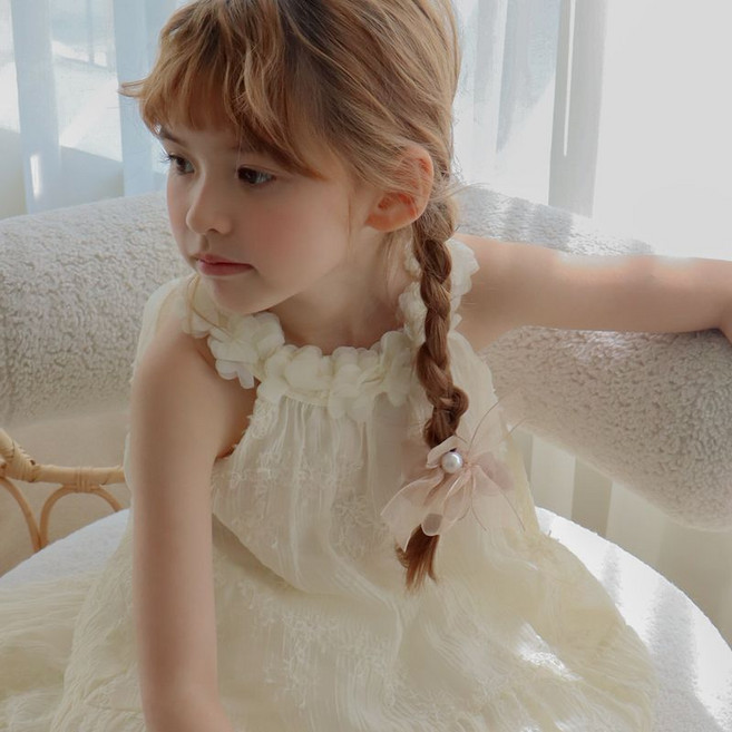 채니봉봉 시스루 진주 리본 스크런치 유아머리끈