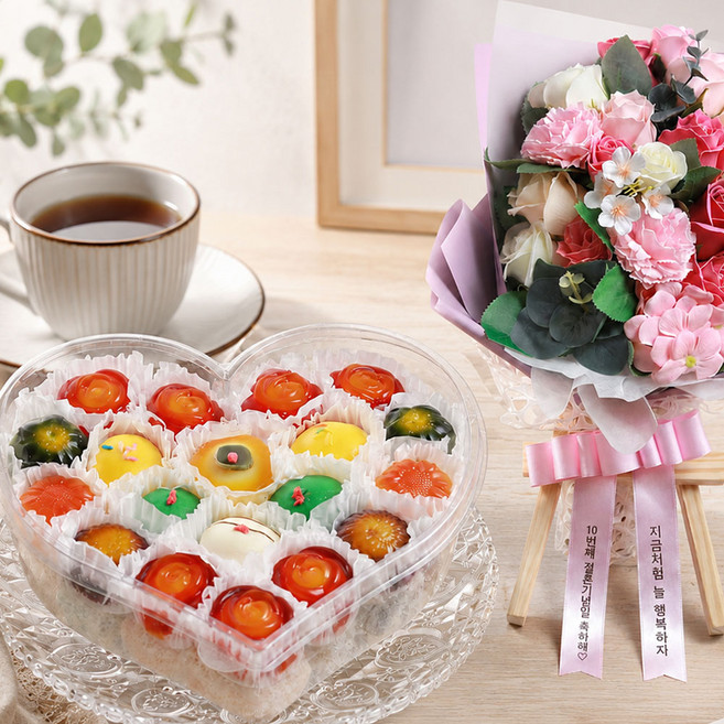 엠케이크 Special 떡케이크 D 선물세트 생일 케익 기념 생신 칠순, 1.3kg, 1세트, S/떡케이크D/꽃12/리본문구/거치대_NEW
