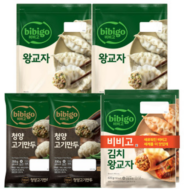 CJ비비고 왕교자 1.05kg x2개+김치왕교자만두 420g x2개+청양고기만두 200g x2개, 1개, 3.34kg