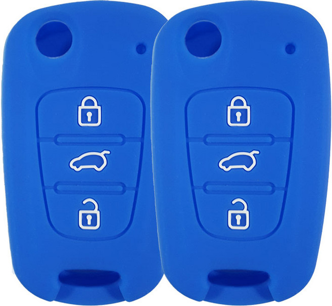 현대 기아 구형 로체 포르테 쏘렌토 스포티지 K7 (호환가능) 실리콘 폴딩키케이스 3버튼 1+1, 블루, 2개