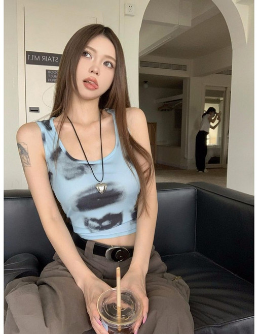 COSYEVNO 여성 여름 스트릿 타이다이 나시 크롭 탑 여름용 슬림핏 LFHbx-1