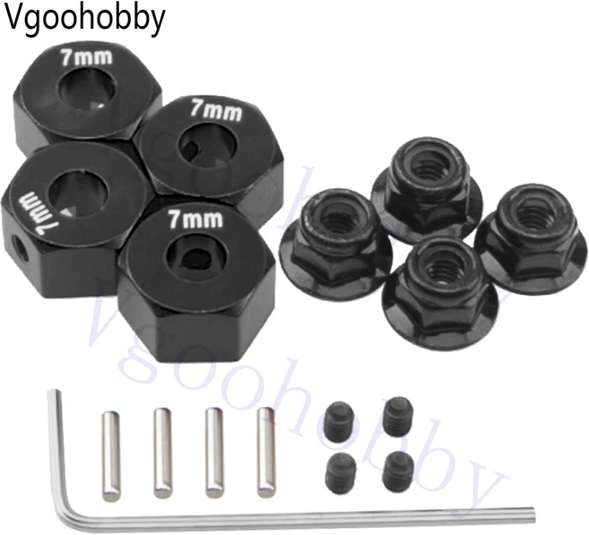 금속 12mm 육각 휠 허브 Traxxas 1/10 4WD Rustler Slash Stampede RC Car 용 너트가있는 두꺼운 드라이브, 03 Black