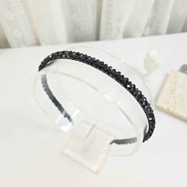 5color 큐빅 앏은 반짝이는 블랙실버 포인트 헤어밴드 머리띠