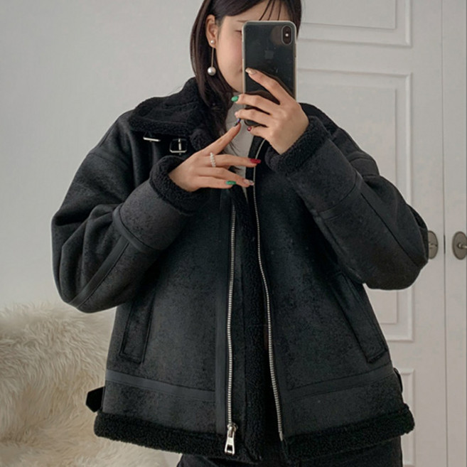 마이쏭 여성 빅사이즈 도톰 따뜻한 겨울자켓 리얼하이넥버클양털무스탕