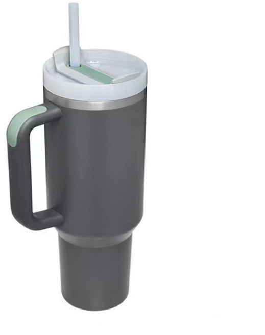 손잡이가 달린 맞춤형 텀블러 뚜껑 빨대 스테인레스 스틸 물병 진공 보온병 컵 대용량 자동차 커피 머그잔 40 oz, 1개, [05] charcoal