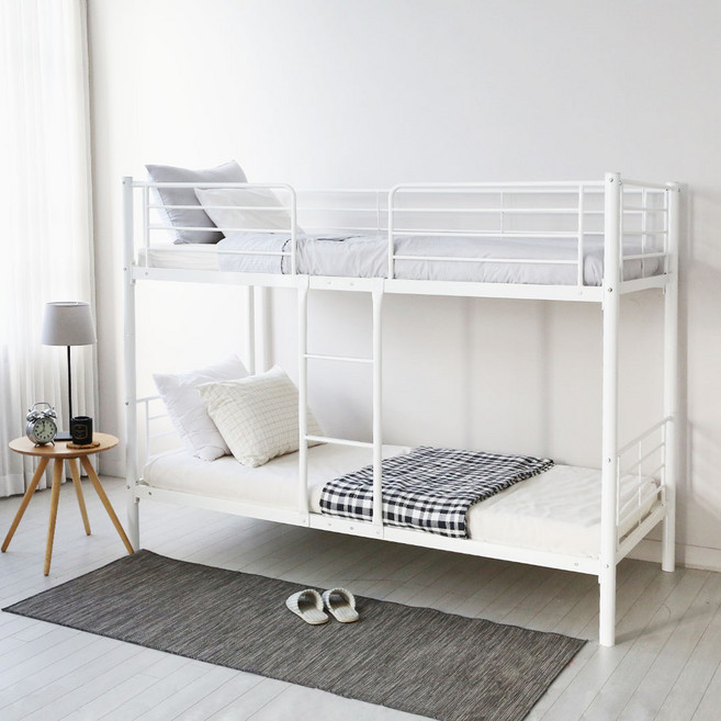 일루일루 코지 싱글 분리형 2층침대 프레임 성인 이층 저상형 낮은 철제 기숙사 프레임만, 아이보리