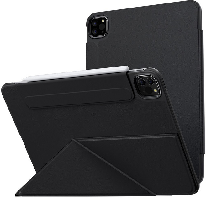 AITEWO 아이패드 케이스 삼각형 거치대 네 가지 각도조절 마그네틱 펜슬수납 미니 에어4/5/6/7 프로7/6/5/4/3/2세대 10.9/11/12.9/13인친 M2 M3 M4, 블랙, 1개