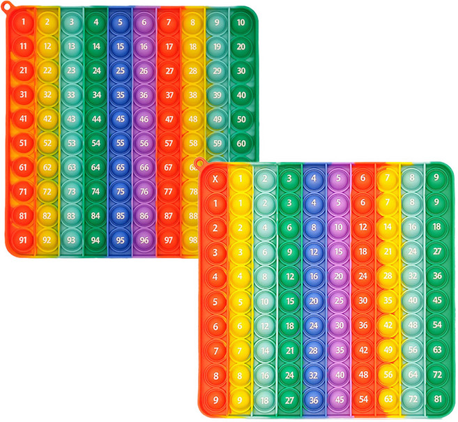 수학 레인보우 실리콘 푸쉬팝 팝잇 푸시팝 곱셈판 수백판 숫자 구구단 9x9 100판 2IN1 2종 세트, 수백판+곱셈판 2종 2IN1, 1개