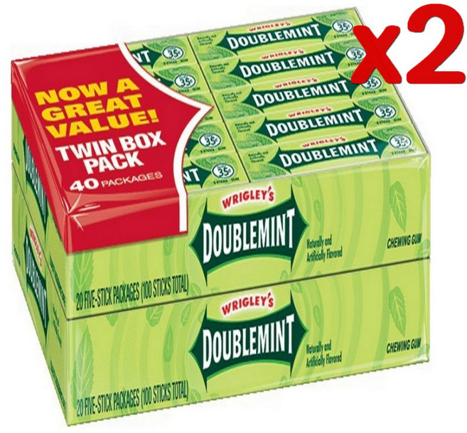 Wrigleys 리글리 더블 민트 미국 껌 5개 40입x2팩, 2개