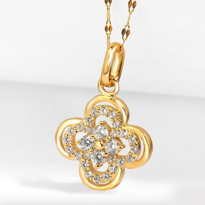 오엔나 14K 18K 골드 큐빅 여성 데이지 플라워 클로버 금 목걸이