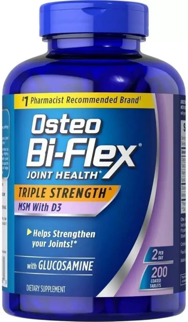 오스테오 바이플렉스 트리플 스트렝스 글루코사민 1500mg MSM 비타민 D3 1000 UI 정제 포함 200개 1팩, 1개, 200정