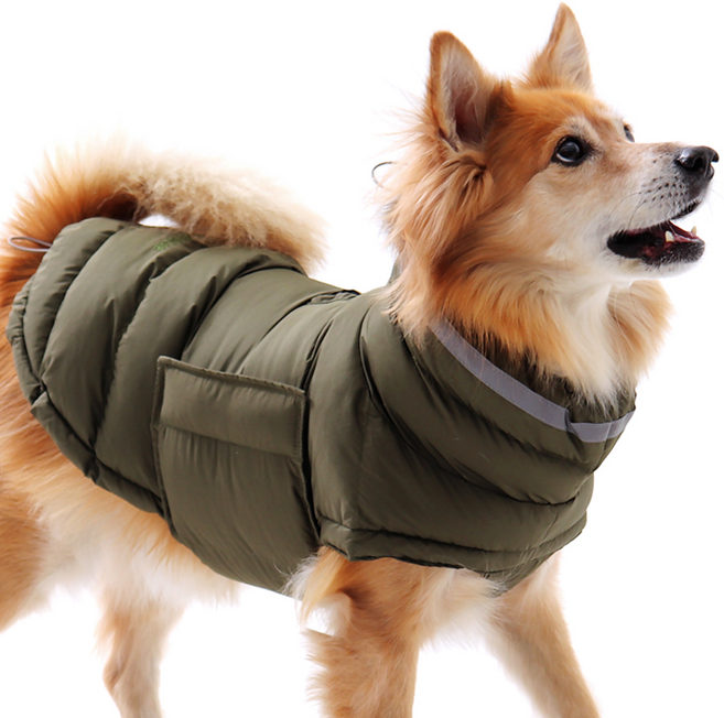 독스랩 강아지 패딩 중형견 대형견 코트 겨울옷, 1개, 카키
