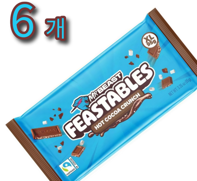 미스터 비스트 피스터블 핫 코코아 크런치 XL 크리스마스 초콜릿, 6개, 95g