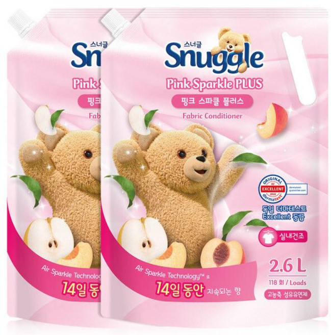 스너글 초고농축 섬유유연제 실내건조 그린/핑크 리필 2.6L 2개