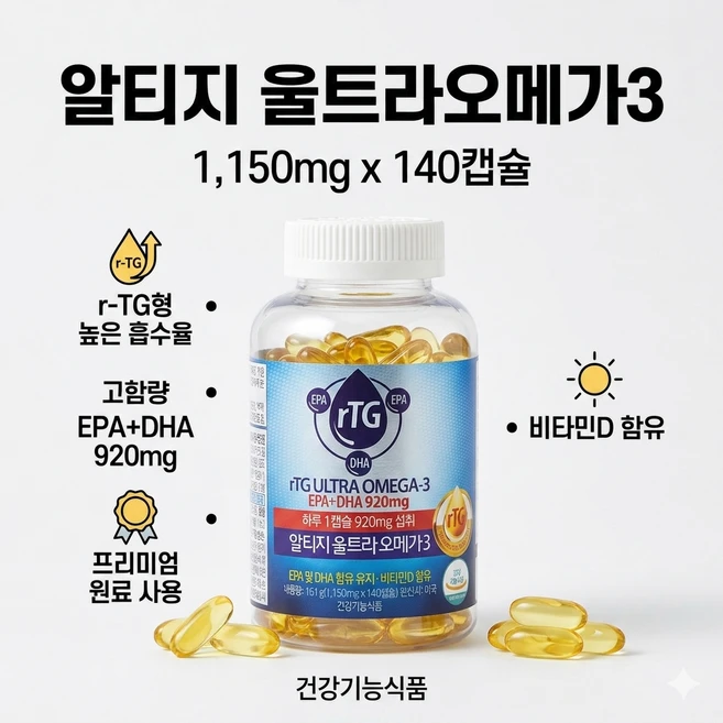 알티지 울트라오메가3 영양제 1150mg x 140캡슐 reo+820Fe, 1개, 140정 - 쿠팡