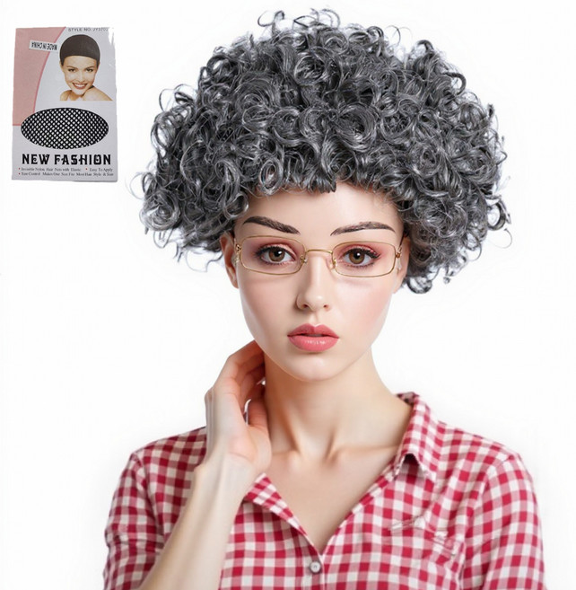 반짝이는일상 탱글한 웨이브 짙은 회색 뽀글머리 가발, 1개, 혼합색상