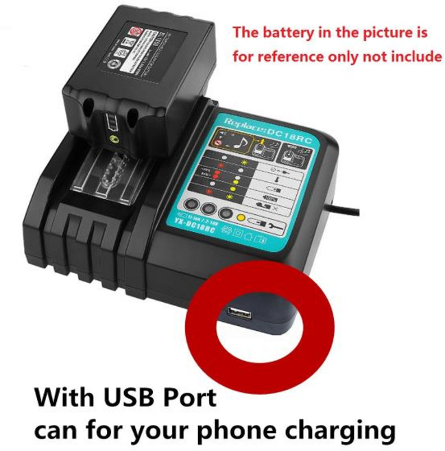 마키타 리튬 이온 배터리 충전기 USB 포트 포함 3A 충전 전류 14.4V 18V BL1840 BL1830 BL1815 BL1430 BL14, 01 EU, 1) EU