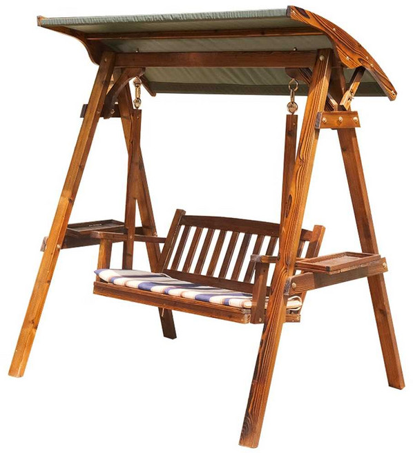 나무 그네의자 카페 원목 벤치 펜션 정원 마당 행잉체어, 녹색 지붕 그네 (쿠션 포함)