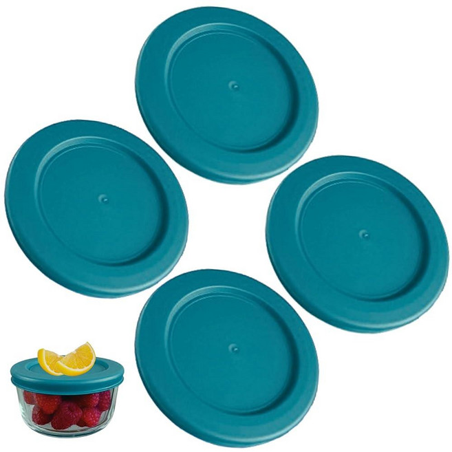 Pyrex 7200-PC용 2컵/470mL 블루 교체 뚜껑/커버 2컵/473.2ml(16온스) 앵커 호킹 및 Klare Ware 보관 그릇 *뚜껑만* - *유리 용기 미포함*, 4 Pack, 터키석