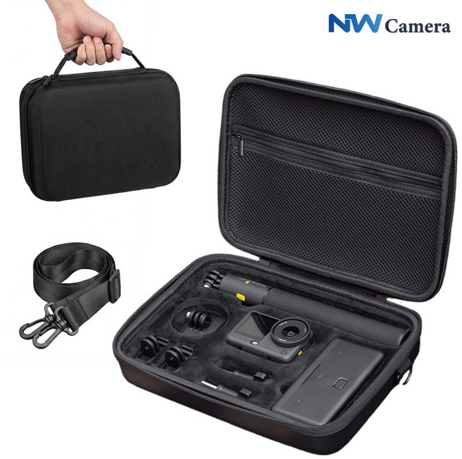 dji 오즈모 액션 6 5 케이스 하드 파우치 가방 캐리어 휴대용 악세사리 + 숄더 스트랩, 1개, 오즈모 액션 케이스 가방+숄더 스트랩