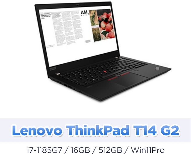 Lenovo T14 G2 i7-11세대 16GB 512GB 윈도우 11 프로, T14 Gen2, Black