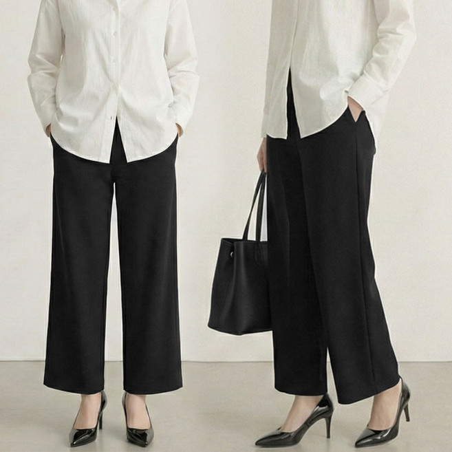 [A.I.P] 스판 좋은 밴딩 일자 와이드 팬츠 키작녀 바지 빅사이즈까지 슬랙스 바지 국내생산 구김적은 스판 밴딩 봄 가을 통바지