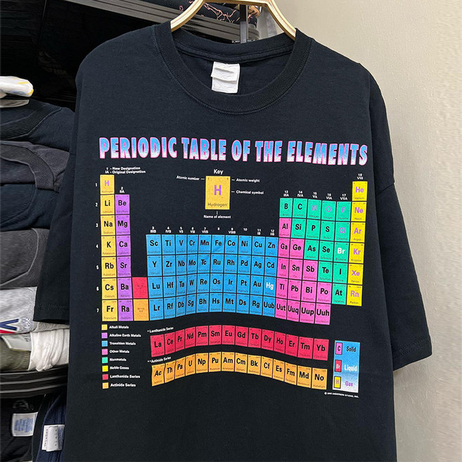 남성 오버핏 반팔 원소 주기율표 컬러 프린팅 티셔츠