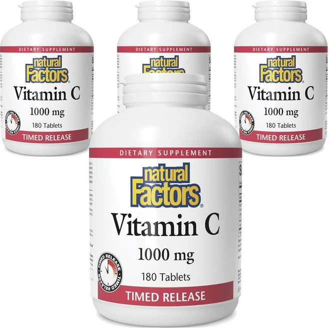 네추럴팩터스 비타민 C 1000mg 타임드 릴리즈 타블렛, 4개, 180정 - 쿠팡
