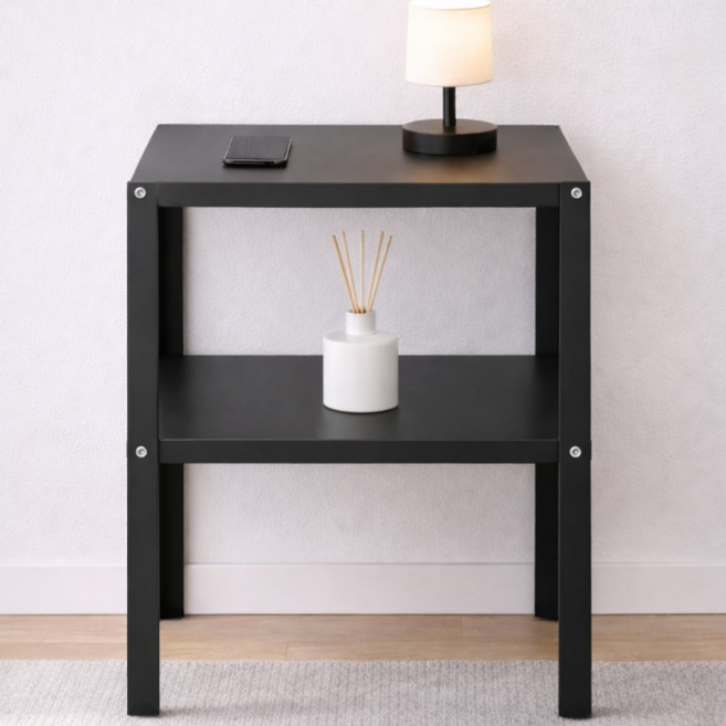 레프유 철제 미니 2단 협탁 사이드 테이블, 1개, black