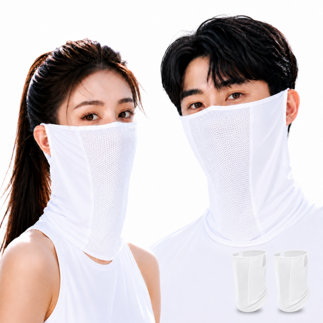 UKEI 자외선 차단 마스크 골프 냉감 얼굴 햇빛가리개 1+1, 화이트+화이트, 1세트