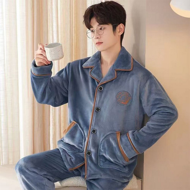 남성 겨울 수면 잠옷 세트 빅사이즈 극세사 파자마