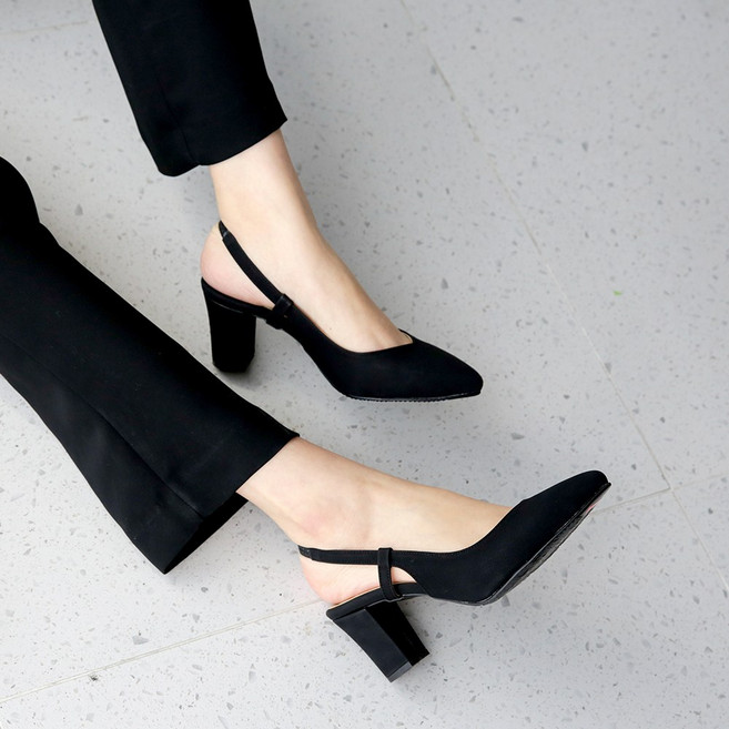 국내제작 발편한 스틸레토 사이드 스트랩 슬링백 힐 7cm 여성 구두