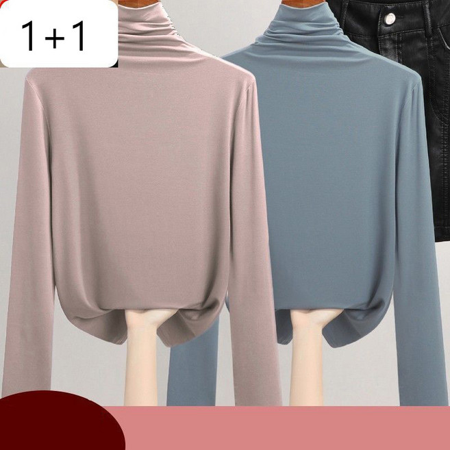 1+1 여자 목폴라티 캐주얼 터틀넥 모달 이너티 폴라 긴팔티 상의 봄 가을 여성 긴팔 티셔츠 CJJ