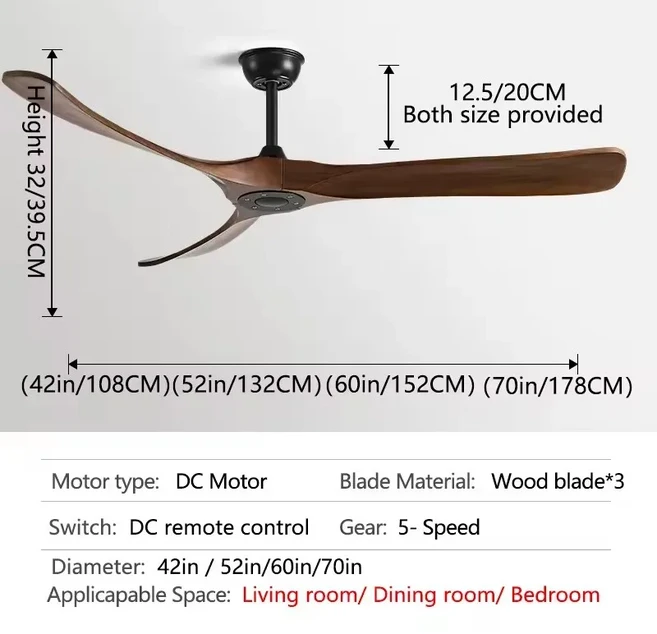 DC 천장 선풍기 산업용 빈티지 나무 플라폰 조명 없음 재조정 제어 팬 60 인치, 05 NO light black, 03 60 Inch DC Motor, 03 DC double control
