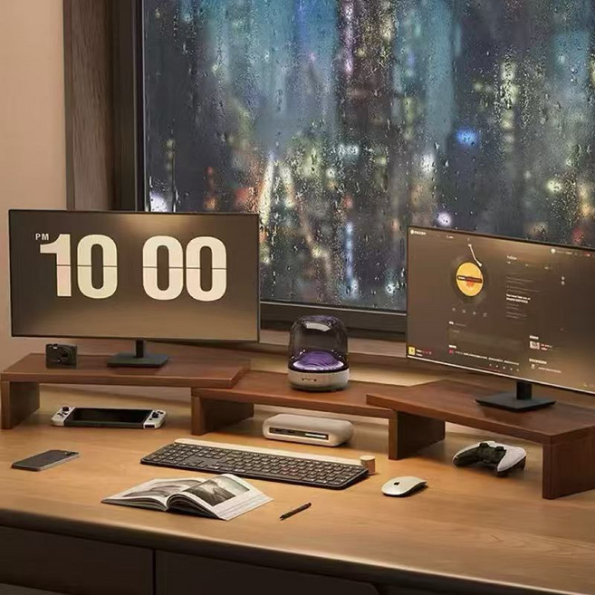 거와스 각도조절 듀얼 모니터 받침대, 월넛