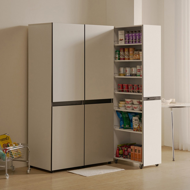 해피아이 비올레 냉장고 틈새장 틈새수납장 슬라이딩 주방수납장 비스포크 타입, 비스포크 타입 (좌형), 새틴화이트