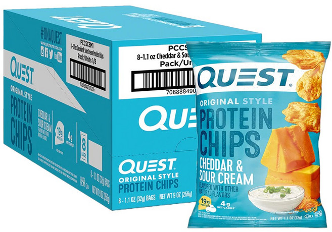QUEST NUTRITION 蛋白質薯片 切達 & 酸奶油口味 8入, 256g, 1個