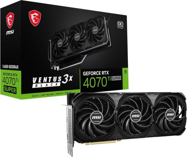 MSI 지포스 RTX 4070 Ti 슈퍼 16G 벤투스 3X 블랙 오버클럭 그래픽 카드