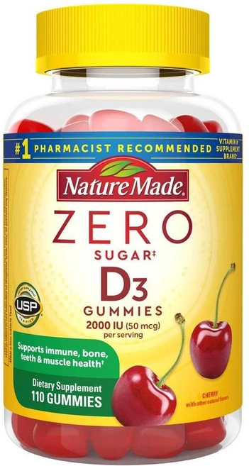네이처메이드 비타민D3 2000IU 제로 슈가 구미 젤리 Nature Made Zero Sugar Vitamin D3 Gummies, 알약/캡슐, 성인남녀공용, 1개, 120정 - 쿠팡