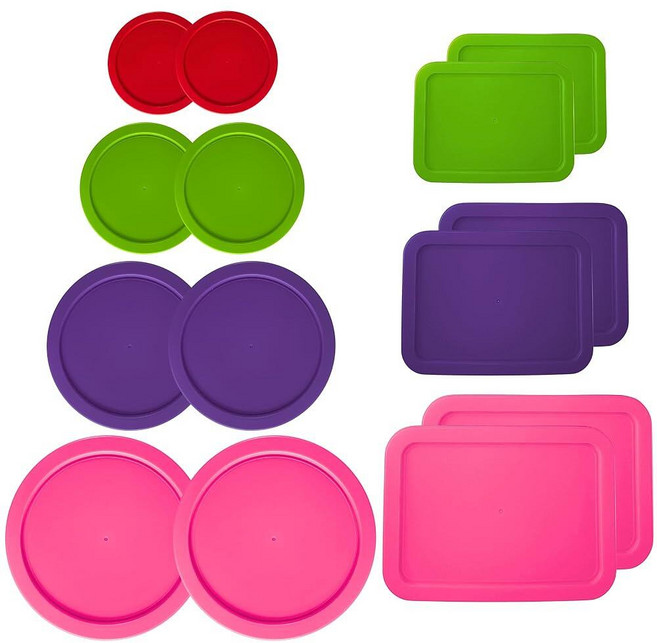 Klare Ware Klareware 1컵 2컵 3컵 4컵 6컵 7컵 11컵 원형 플라스틱 식품 보관 교체 뚜껑 커버 앵커 호킹 및 파이렉스 유리 그릇용 (용기 미포함) (14, 레드, 그린, 퍼플, 핑크, 그린, 퍼플, 핑크