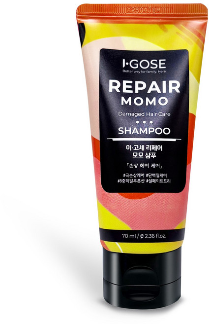 이고세 검정콩 단백질 설페이트 프리 극손상 두피 케어 리페어 모모 여행용 샴푸 프루티 코튼 머스크, 1개, 70ml