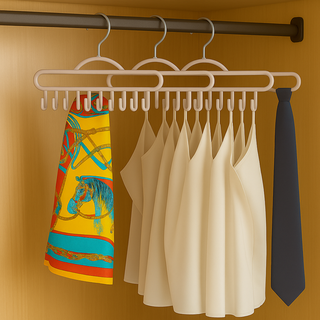 라라마을 깔끔 수납 논슬립 옷걸이 나시 넥타이 벨트 스카프 정리 걸이, 2개, 라이트 그레이