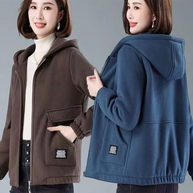 중년여성의류 플리스자켓 후드집업 캐주얼 후리스 코트 상의 기모 도톰 따뜻한 아우터 겨울
