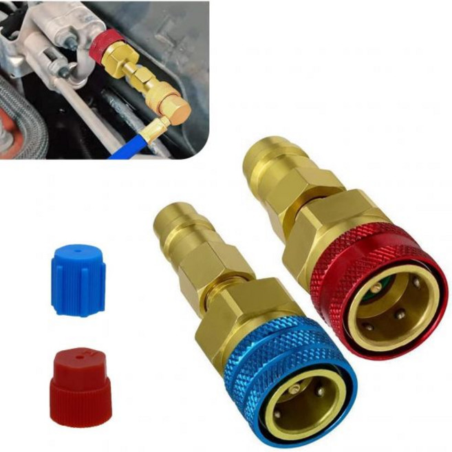 팩2 R1234yf 어댑터 퀵 커플러 R134A로 변환 고압/저압 커넥터 키트 2.7인치 x 0.8인치 냉매 에어컨 시스템 충전용 골드