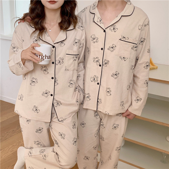 곰돌이 케릭터 커플 잠옷 세트 긴팔 잠옷 파자마 상하세트