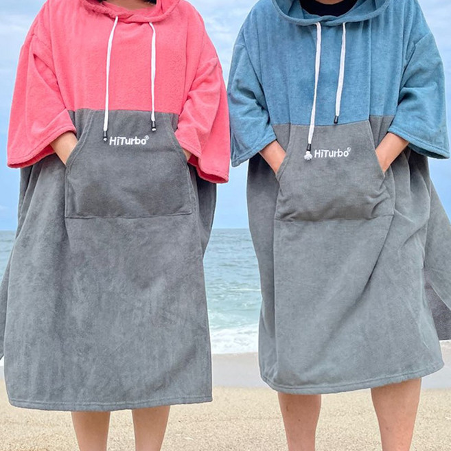 판초타올 비치타올, 코랄 + 그레이, 1개