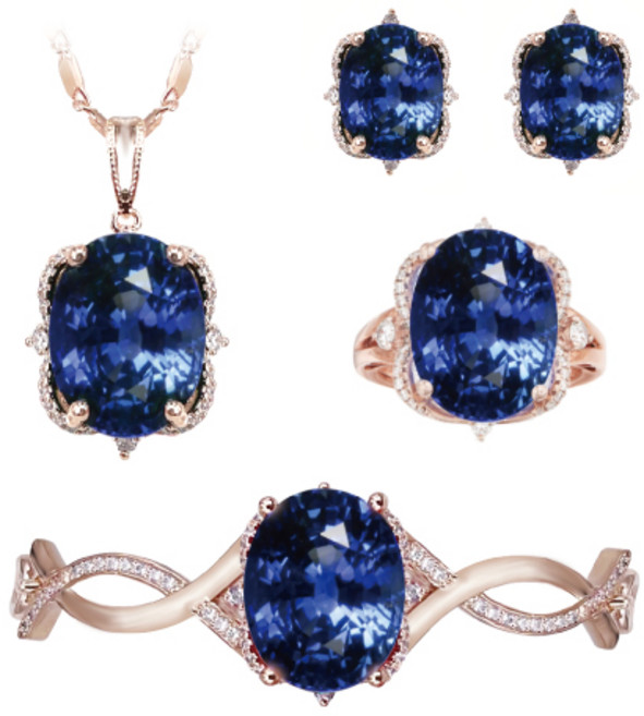 [혜성주얼리] 줄리아 딥블루 사파이어 반지 팔찌 귀걸이 목걸이 4종